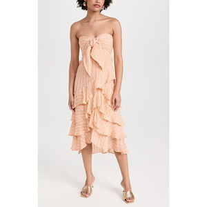 Sundress 'Ilanila' Orange Sequin Accent Striped Asymmetrical Strapless Cotton